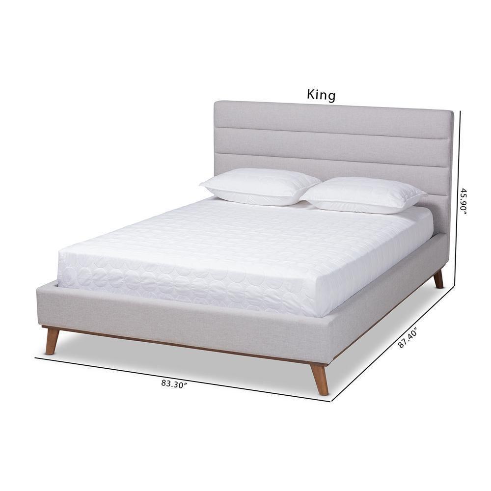 Erlend Mid-Century Modern Greyish Beige Fabric Upholstered Queen Size Platform Bed FredCo