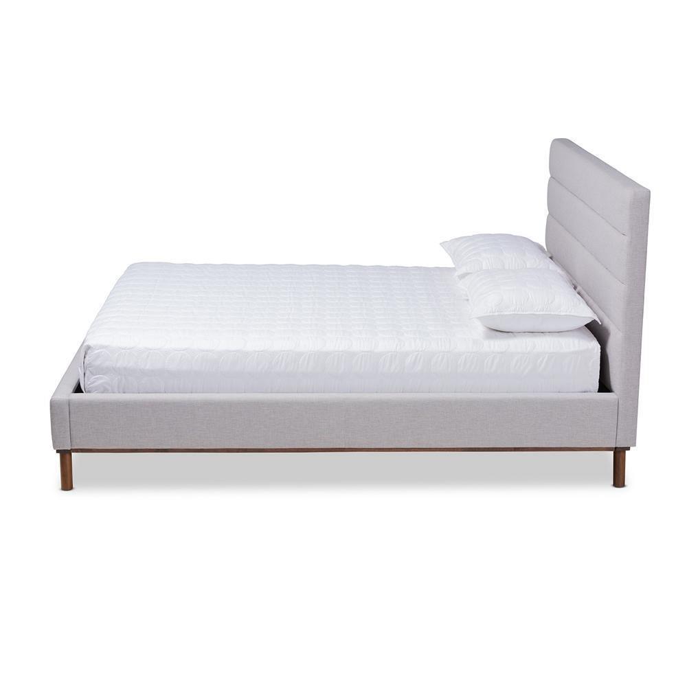Erlend Mid-Century Modern Greyish Beige Fabric Upholstered Queen Size Platform Bed FredCo