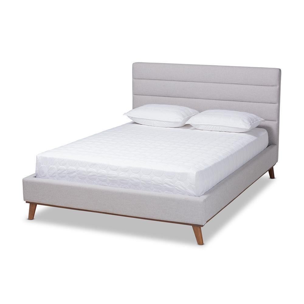 Erlend Mid-Century Modern Greyish Beige Fabric Upholstered Queen Size Platform Bed FredCo