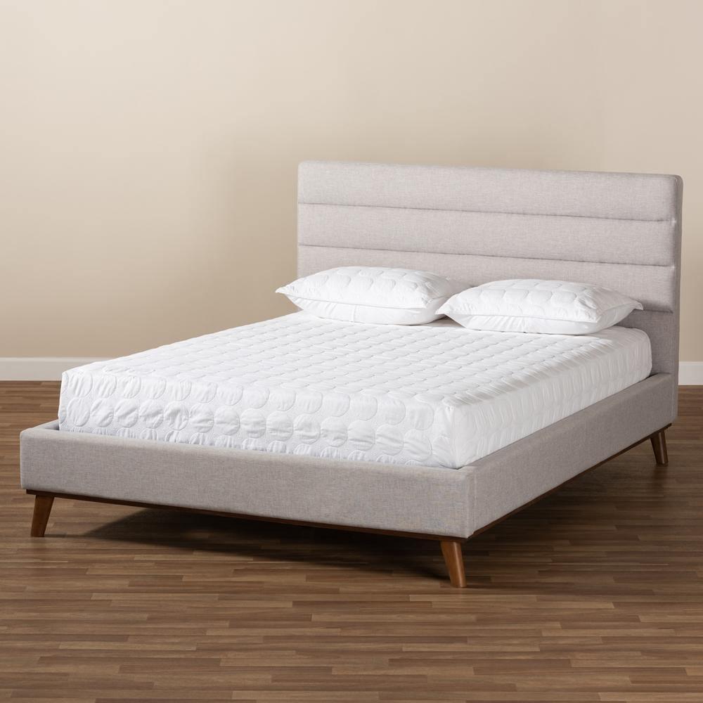 Erlend Mid-Century Modern Greyish Beige Fabric Upholstered Queen Size Platform Bed FredCo