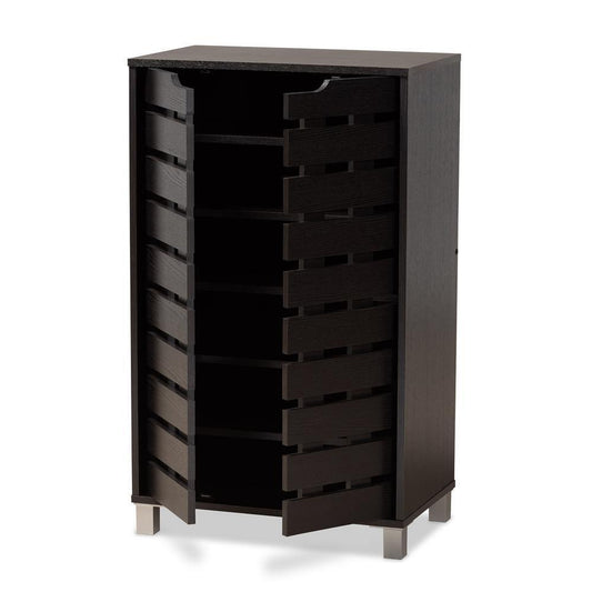 Ernest Modern and Contemporary Dark Brown Finished Wood 2-Door Shoe Storage Cabinet FredCo