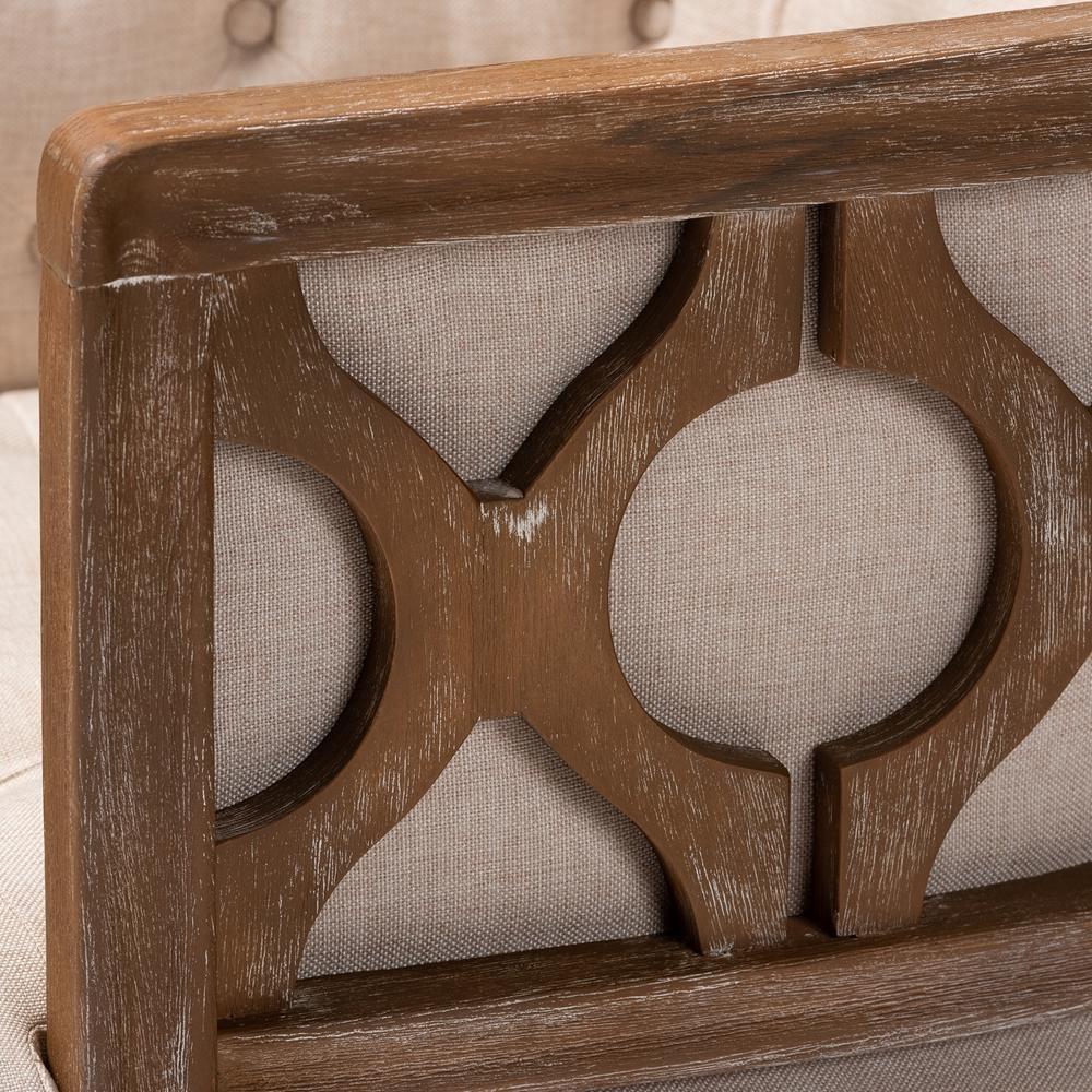 Esme French Provincial Beige Linen Fabric Upholstered and White-Washed Oak Wood Accent Barrel Chair FredCo