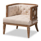 Esme French Provincial Beige Linen Fabric Upholstered and White-Washed Oak Wood Accent Barrel Chair FredCo
