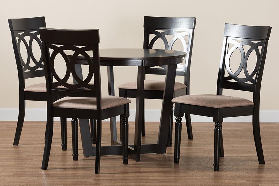 Estelle Modern Beige Fabric and Dark Brown Finished Wood 5-Piece Dining Set FredCo