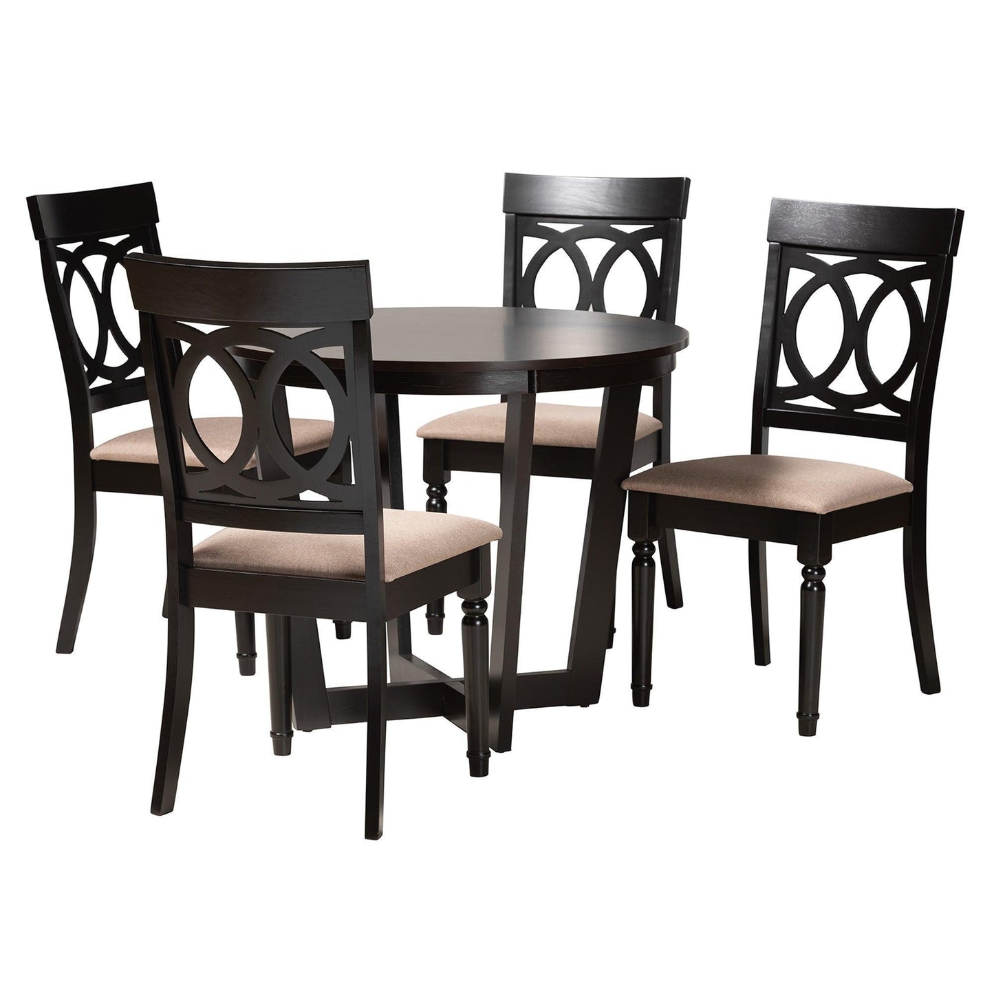 Estelle Modern Beige Fabric and Dark Brown Finished Wood 5-Piece Dining Set FredCo