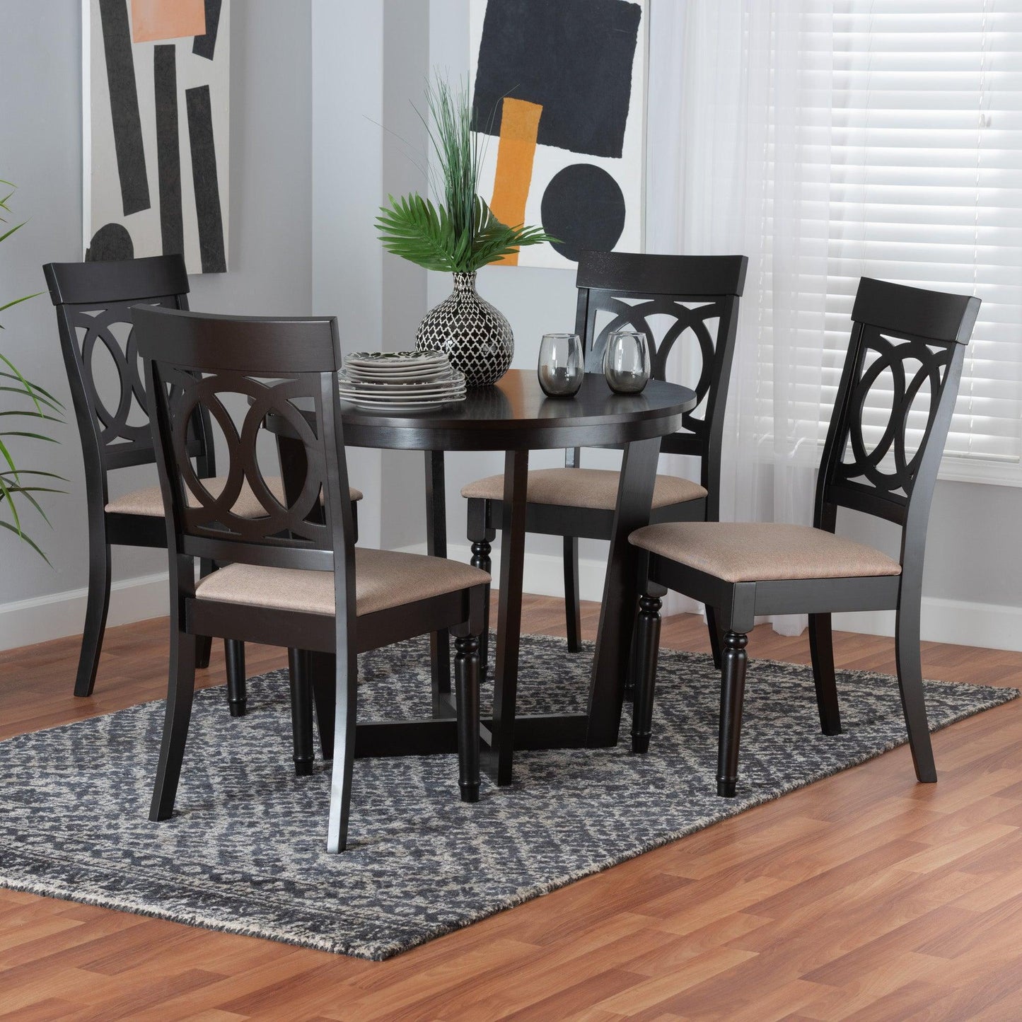 Estelle Modern Beige Fabric and Dark Brown Finished Wood 5-Piece Dining Set FredCo