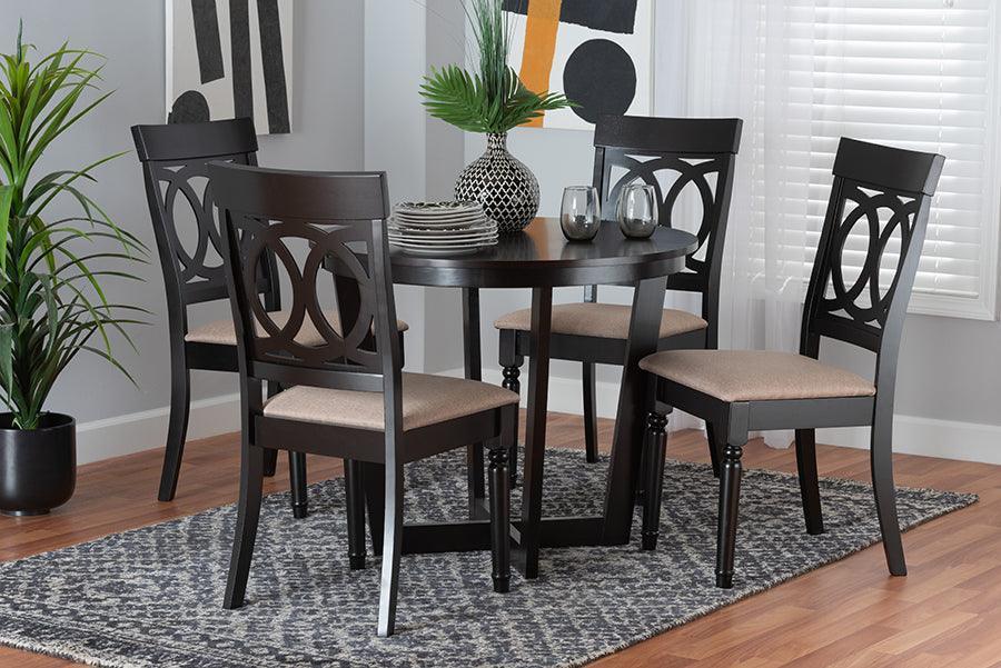 Estelle Modern Beige Fabric and Dark Brown Finished Wood 5-Piece Dining Set FredCo