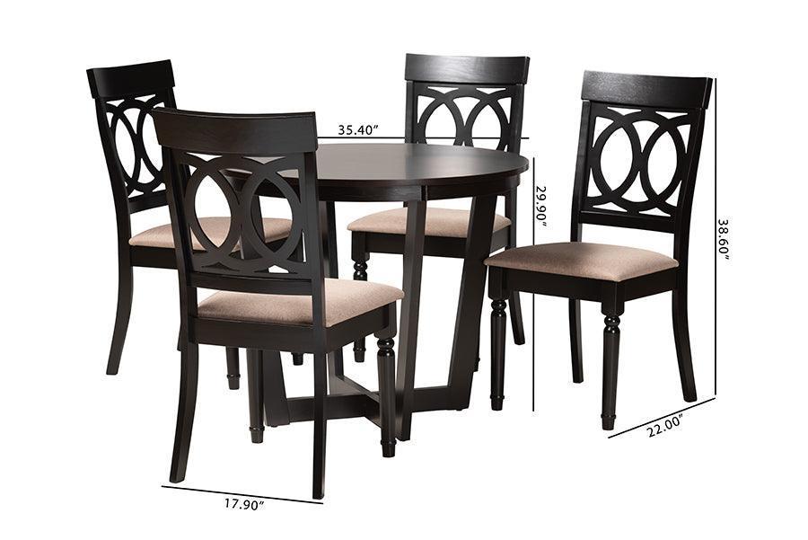 Estelle Modern Beige Fabric and Dark Brown Finished Wood 5-Piece Dining Set FredCo