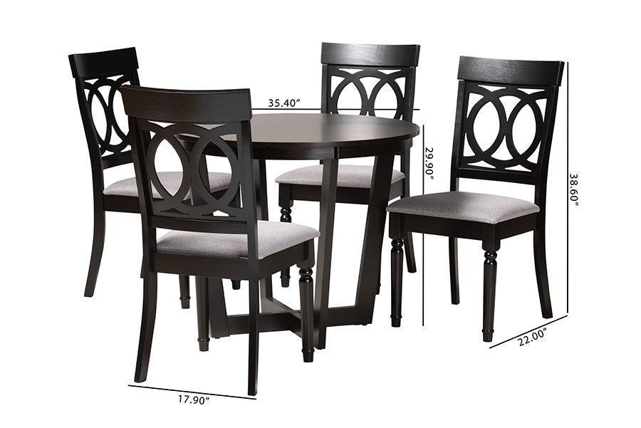Estelle Modern Grey Fabric and Dark Brown Finished Wood 5-Piece Dining Set FredCo