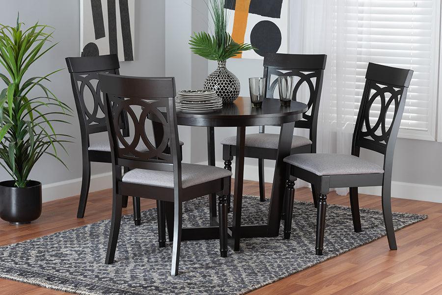 Estelle Modern Grey Fabric and Dark Brown Finished Wood 5-Piece Dining Set FredCo