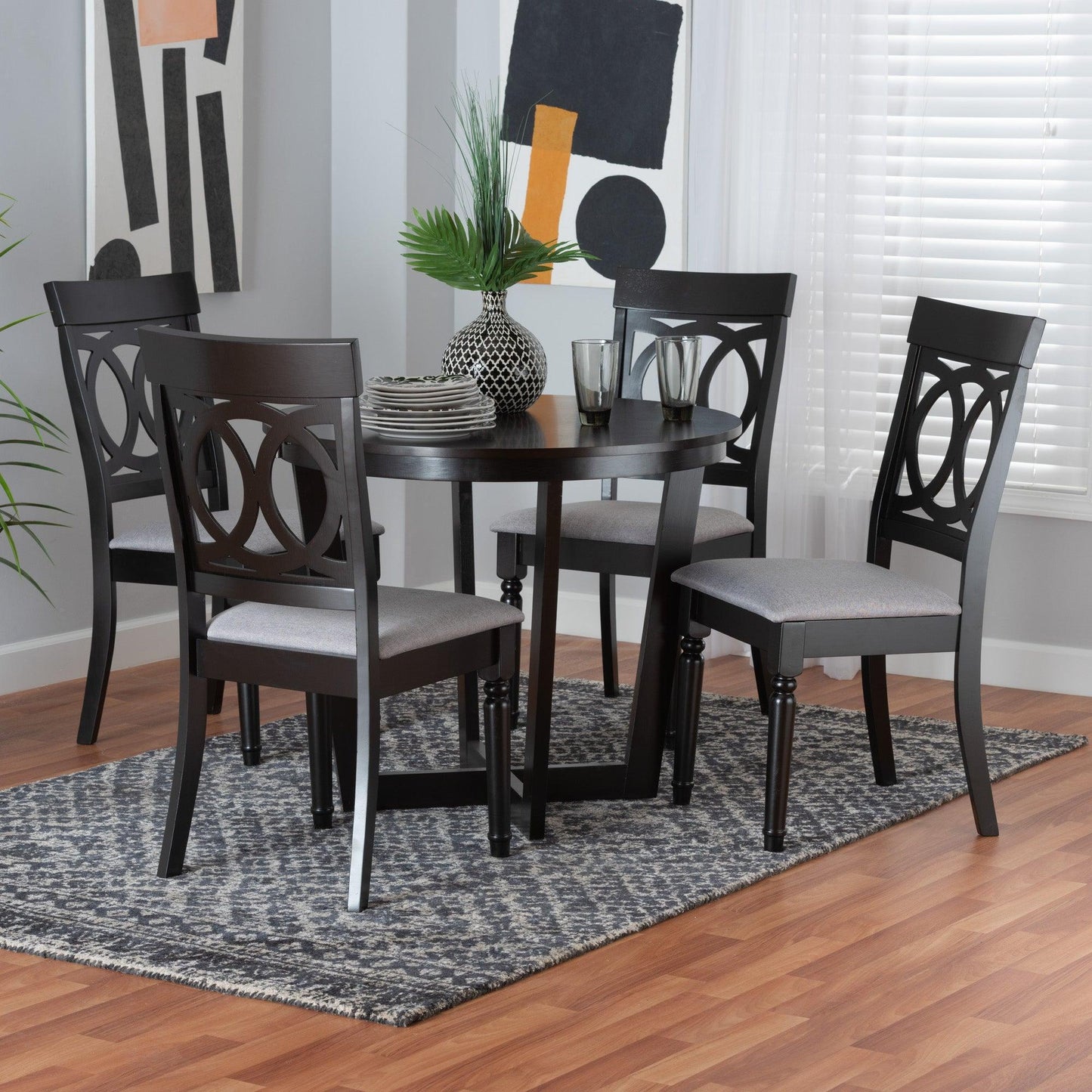 Estelle Modern Grey Fabric and Dark Brown Finished Wood 5-Piece Dining Set FredCo
