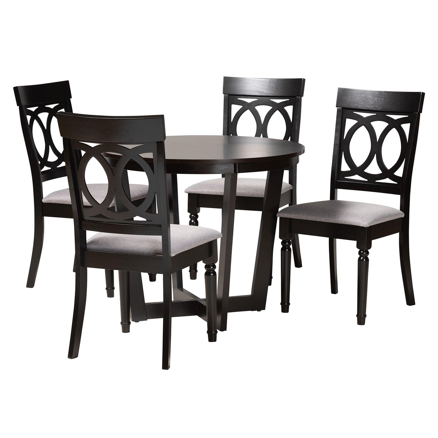 Estelle Modern Grey Fabric and Dark Brown Finished Wood 5-Piece Dining Set FredCo