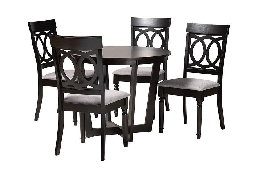 Estelle Modern Grey Fabric and Dark Brown Finished Wood 5-Piece Dining Set FredCo