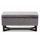 Esther Modern and Contemporary Grey Velvet Fabric Upholstered and Dark Brown Finished Wood Storage Ottoman FredCo