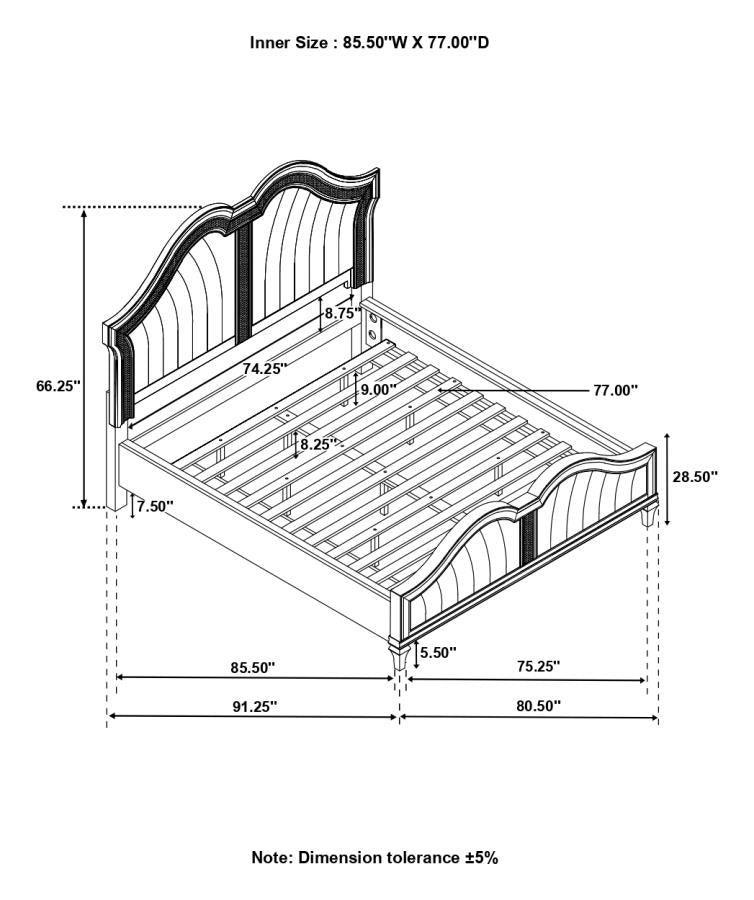 Evangeline 4-piece Upholstered Platform California King Bedroom Set Ivory and Silver Oak Coaster FredCo