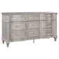 Evangeline 4-piece Upholstered Platform Eastern King Bedroom Set Ivory and Silver Oak Coaster FredCo