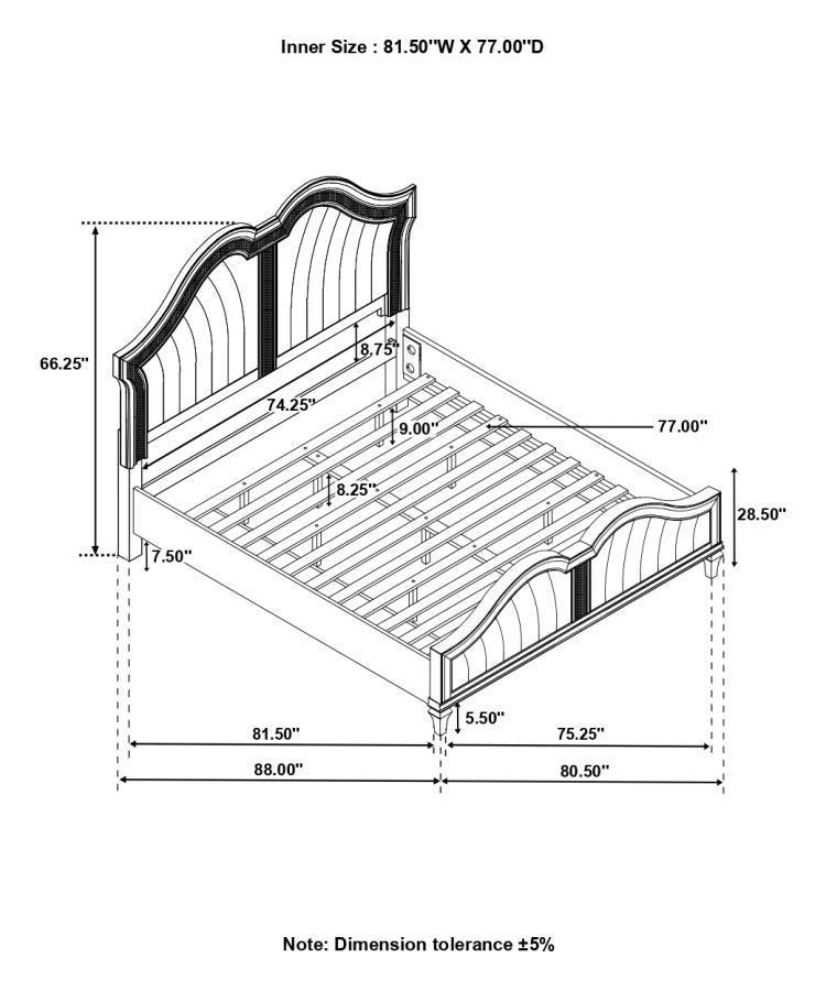 Evangeline 4-piece Upholstered Platform Eastern King Bedroom Set Ivory and Silver Oak Coaster FredCo