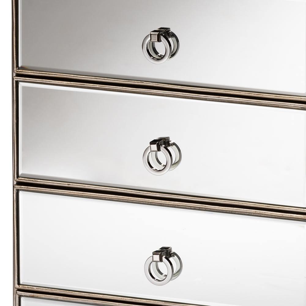 Ewan Contemporary Glam and Luxe Mirrored 3-Drawer Nightstand FredCo