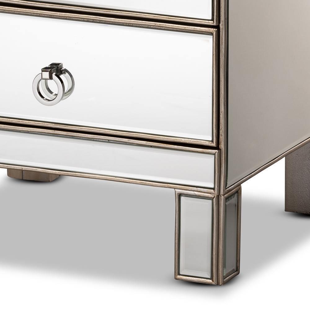 Ewan Contemporary Glam and Luxe Mirrored 3-Drawer Nightstand FredCo