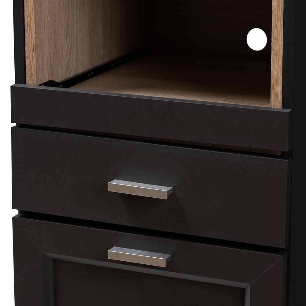 Fabian Modern and Contemporary Dark Grey and Oak Brown Finished Kitchen Cabinet with Roll-Out Compartment FredCo