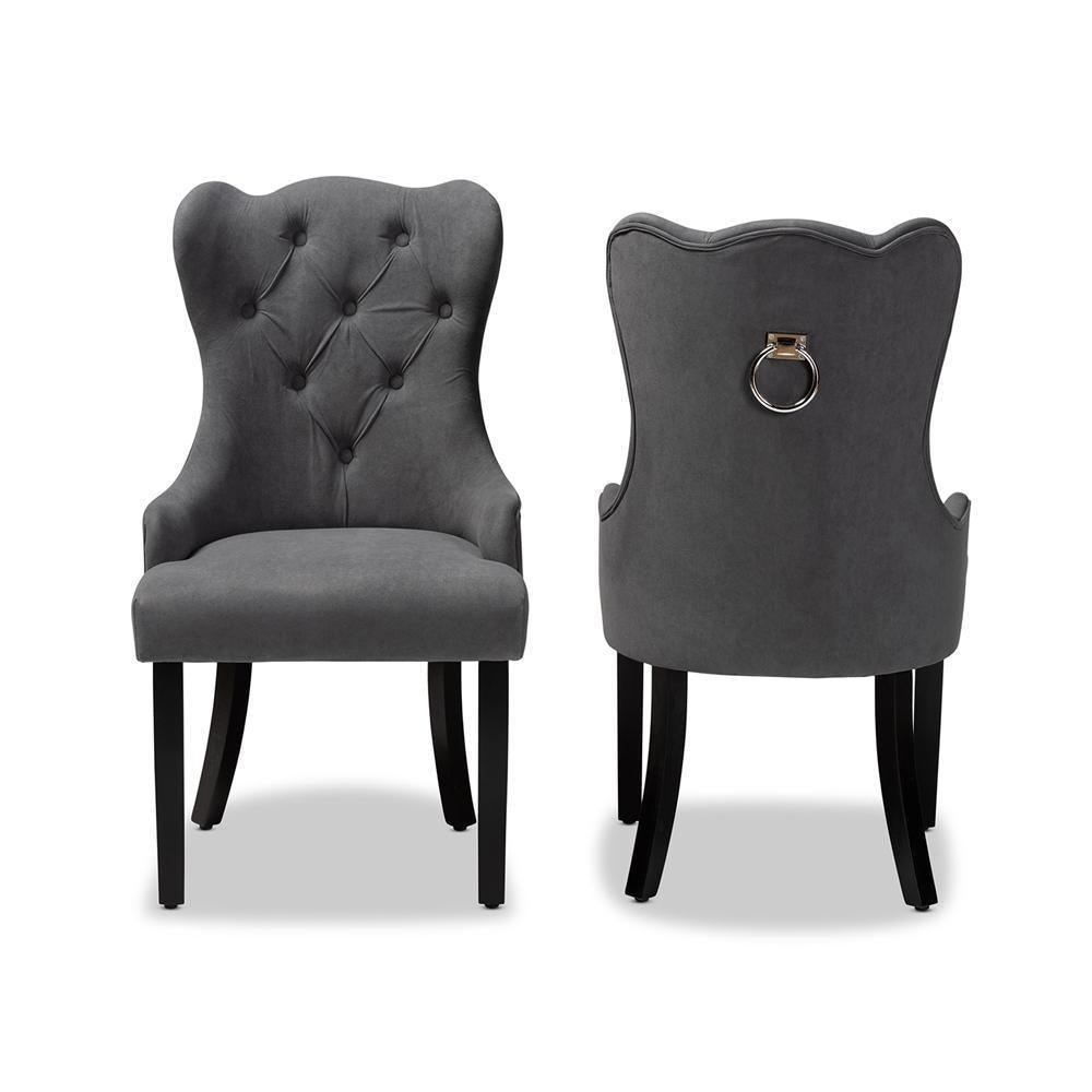 Fabre Modern Transitional Grey Velvet Fabric Upholstered and Dark Brown Finished Wood 2-Piece Dining Chair Set FredCo