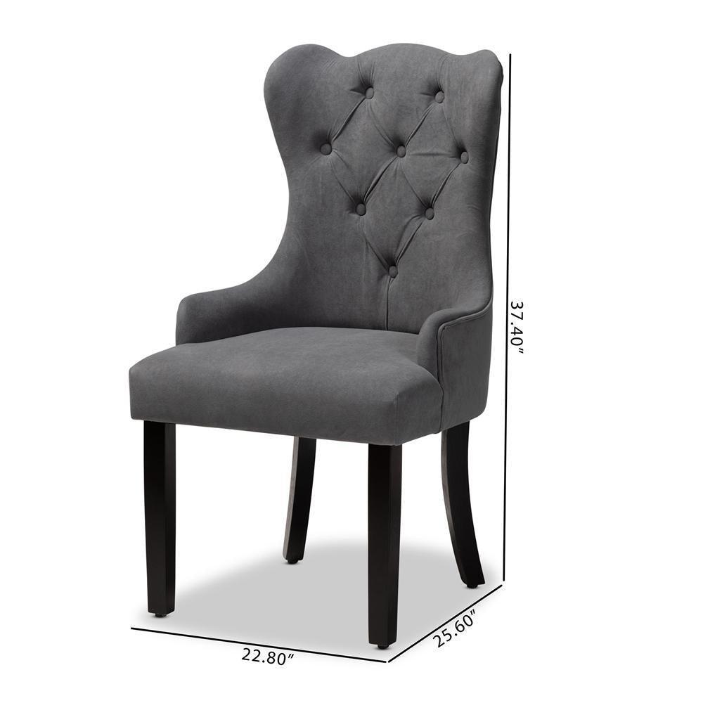 Fabre Modern Transitional Grey Velvet Fabric Upholstered and Dark Brown Finished Wood 2-Piece Dining Chair Set FredCo