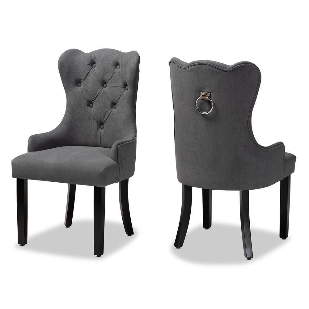 Fabre Modern Transitional Grey Velvet Fabric Upholstered and Dark Brown Finished Wood 2-Piece Dining Chair Set FredCo