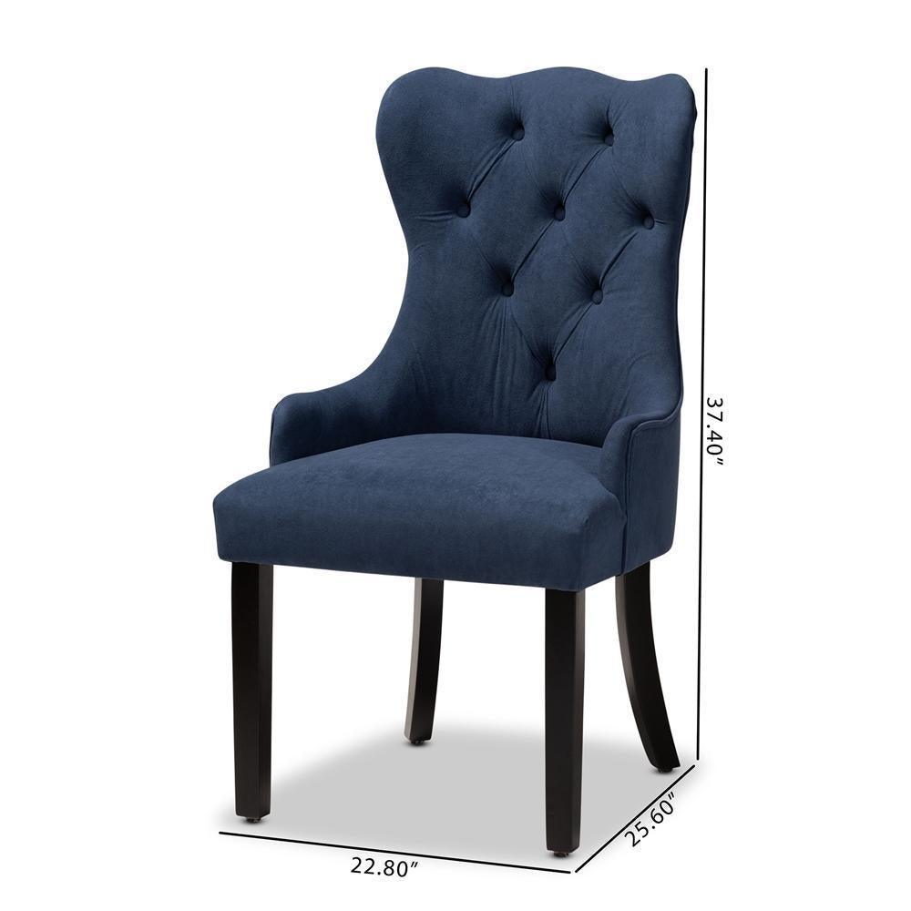 Fabre Modern Transitional Navy Blue Velvet Fabric Upholstered and Dark Brown Finished Wood 2-Piece Dining Chair Set FredCo