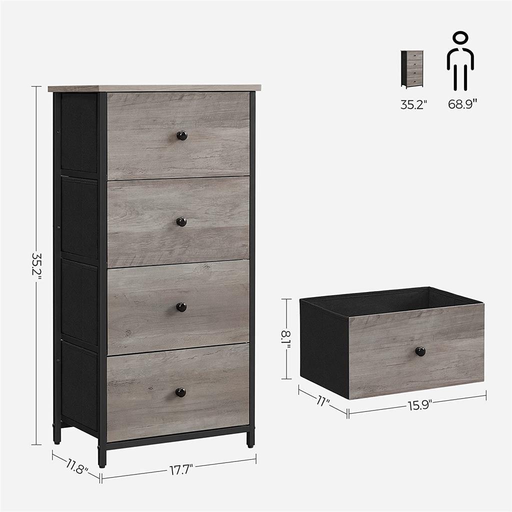 Fabric Dresser with 4 Drawers Gray FredCo