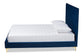 Fabrico Contemporary Glam and Luxe Navy Blue Velvet Fabric Upholstered and Gold Metal King Size Platform Bed FredCo