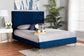 Fabrico Contemporary Glam and Luxe Navy Blue Velvet Fabric Upholstered and Gold Metal King Size Platform Bed FredCo