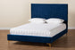Fabrico Contemporary Glam and Luxe Navy Blue Velvet Fabric Upholstered and Gold Metal King Size Platform Bed FredCo