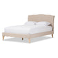 Fannie French Classic Modern Style Beige Linen Fabric Full Size Platform Bed FredCo