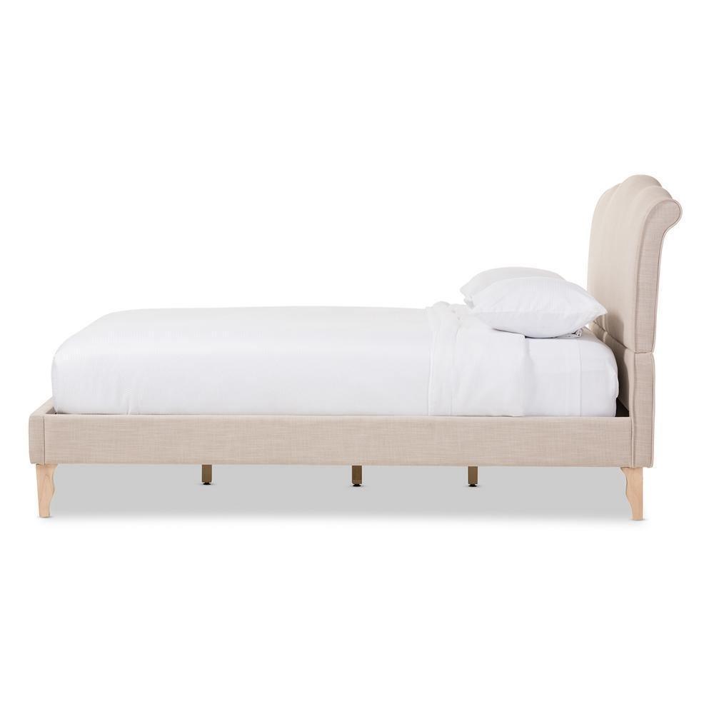 Fannie French Classic Modern Style Beige Linen Fabric Full Size Platform Bed FredCo
