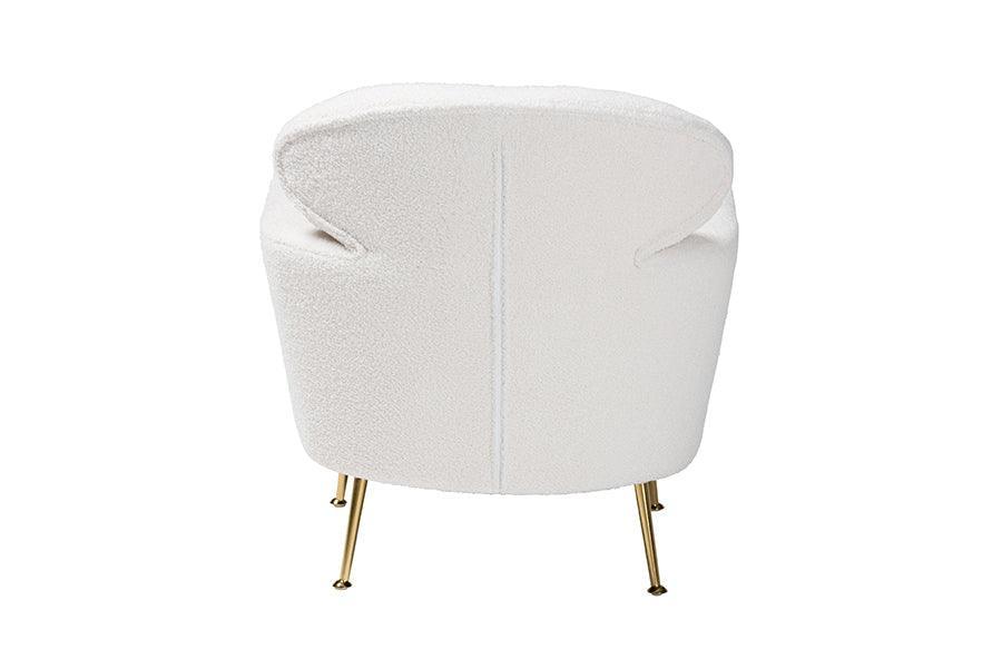 Fantasia Modern and Contemporary Ivory Boucle Upholstered and Gold Metal Armchair FredCo