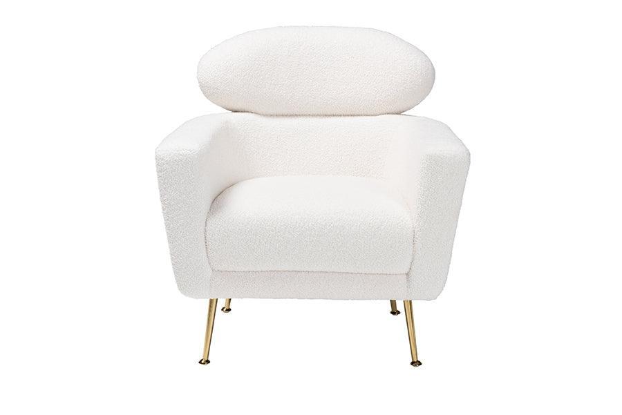 Fantasia Modern and Contemporary Ivory Boucle Upholstered and Gold Metal Armchair FredCo