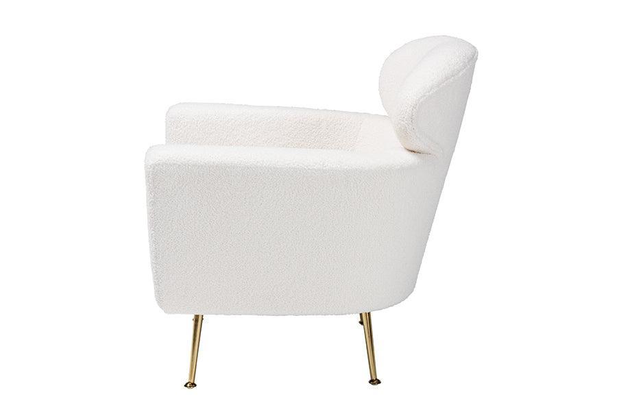 Fantasia Modern and Contemporary Ivory Boucle Upholstered and Gold Metal Armchair FredCo