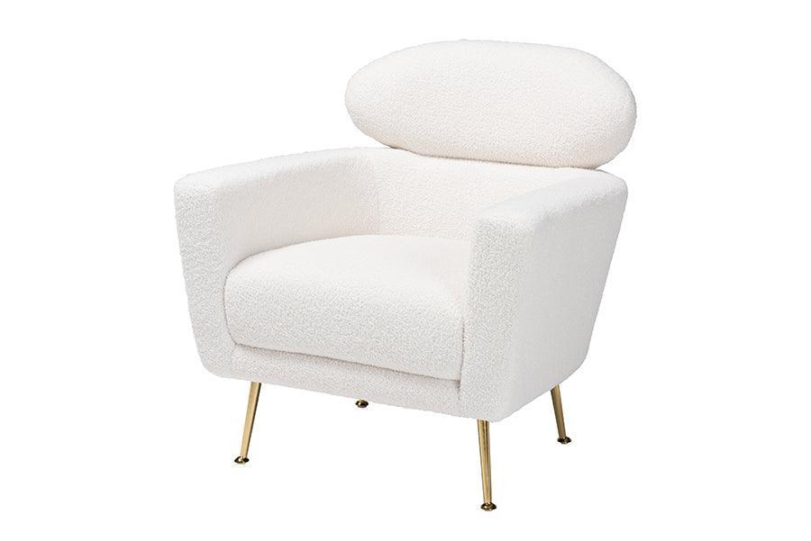 Fantasia Modern and Contemporary Ivory Boucle Upholstered and Gold Metal Armchair FredCo