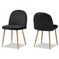 Fantine Modern Luxe and Glam Black Velvet Fabric Upholstered and Gold Finished Metal 2-Piece Dining Chair Set FredCo