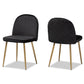 Fantine Modern Luxe and Glam Black Velvet Fabric Upholstered and Gold Finished Metal 2-Piece Dining Chair Set FredCo