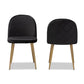 Fantine Modern Luxe and Glam Black Velvet Fabric Upholstered and Gold Finished Metal 2-Piece Dining Chair Set FredCo