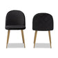 Fantine Modern Luxe and Glam Black Velvet Fabric Upholstered and Gold Finished Metal 2-Piece Dining Chair Set FredCo