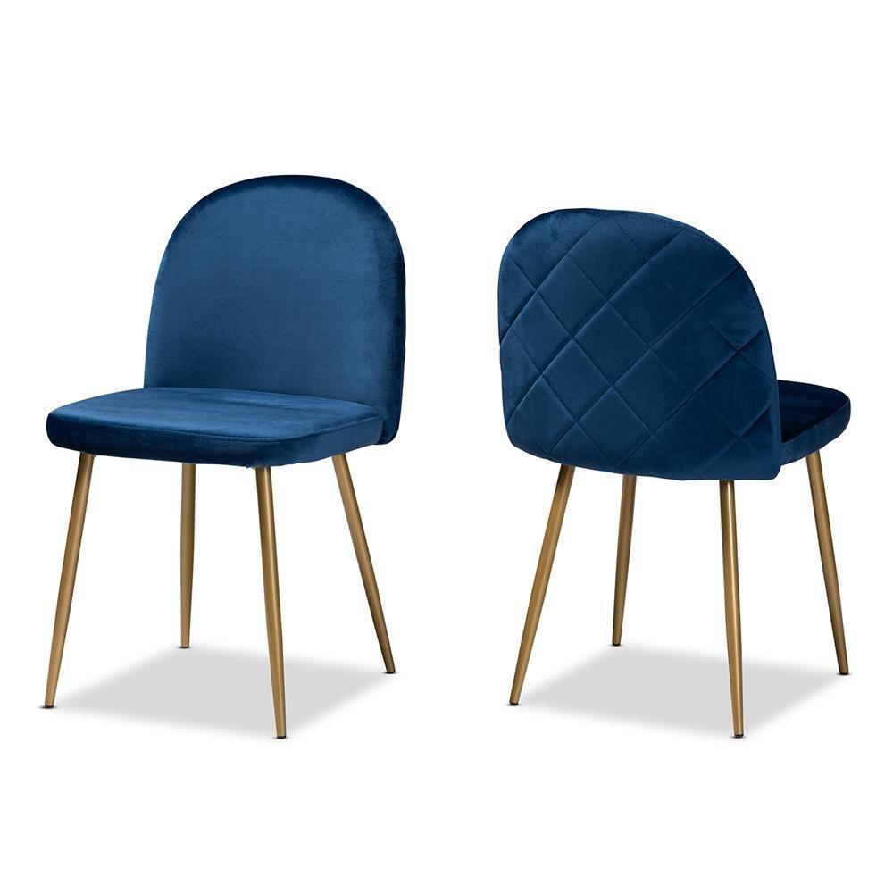 Fantine Modern Luxe and Glam Navy Blue Velvet Fabric Upholstered and Gold Finished Metal 2-Piece Dining Chair Set FredCo