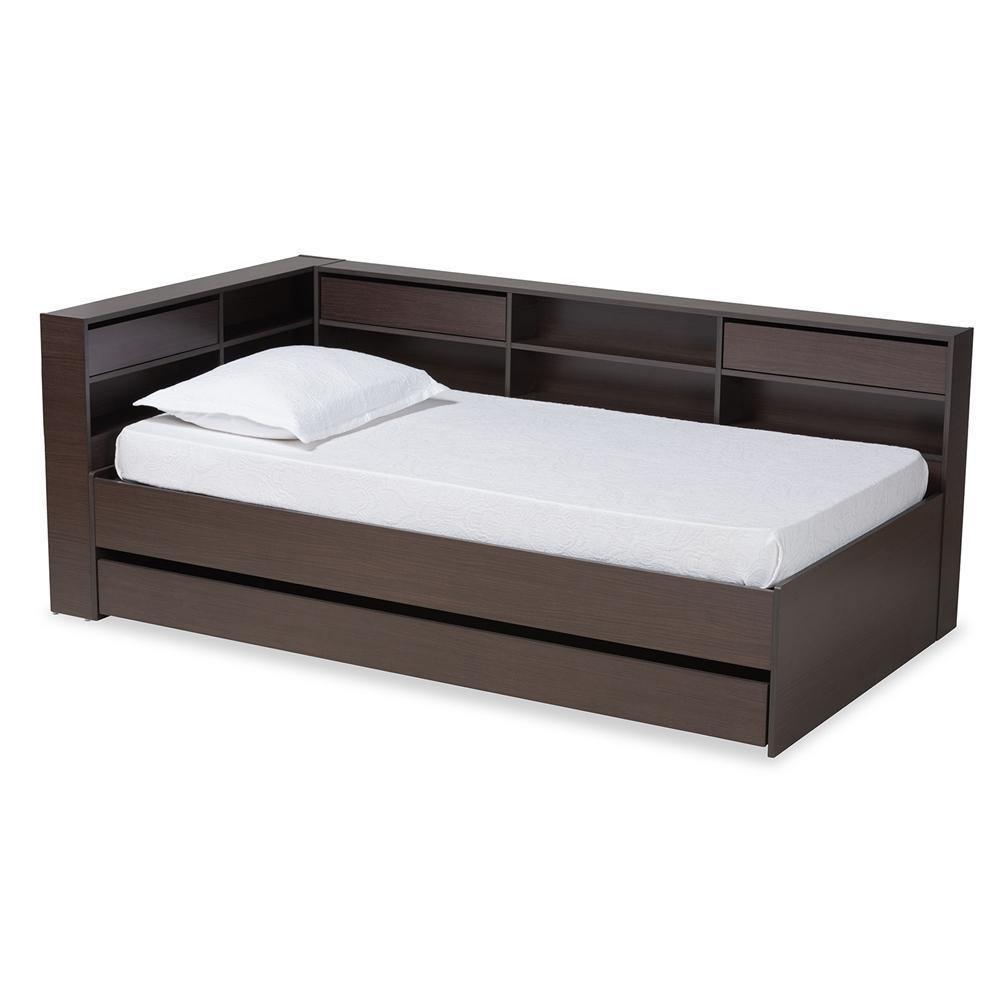 Faraday Modern and Contemporary Dark Brown Finished Wood Twin Size Platform Storage Corner Bed FredCo