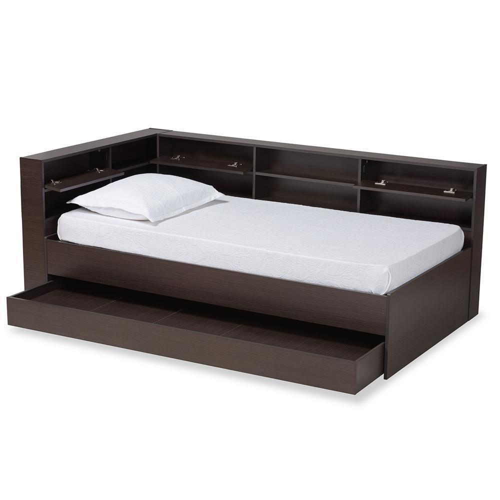 Faraday Modern and Contemporary Dark Brown Finished Wood Twin Size Platform Storage Corner Bed FredCo