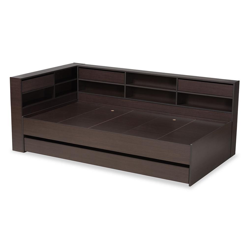 Faraday Modern and Contemporary Dark Brown Finished Wood Twin Size Platform Storage Corner Bed FredCo
