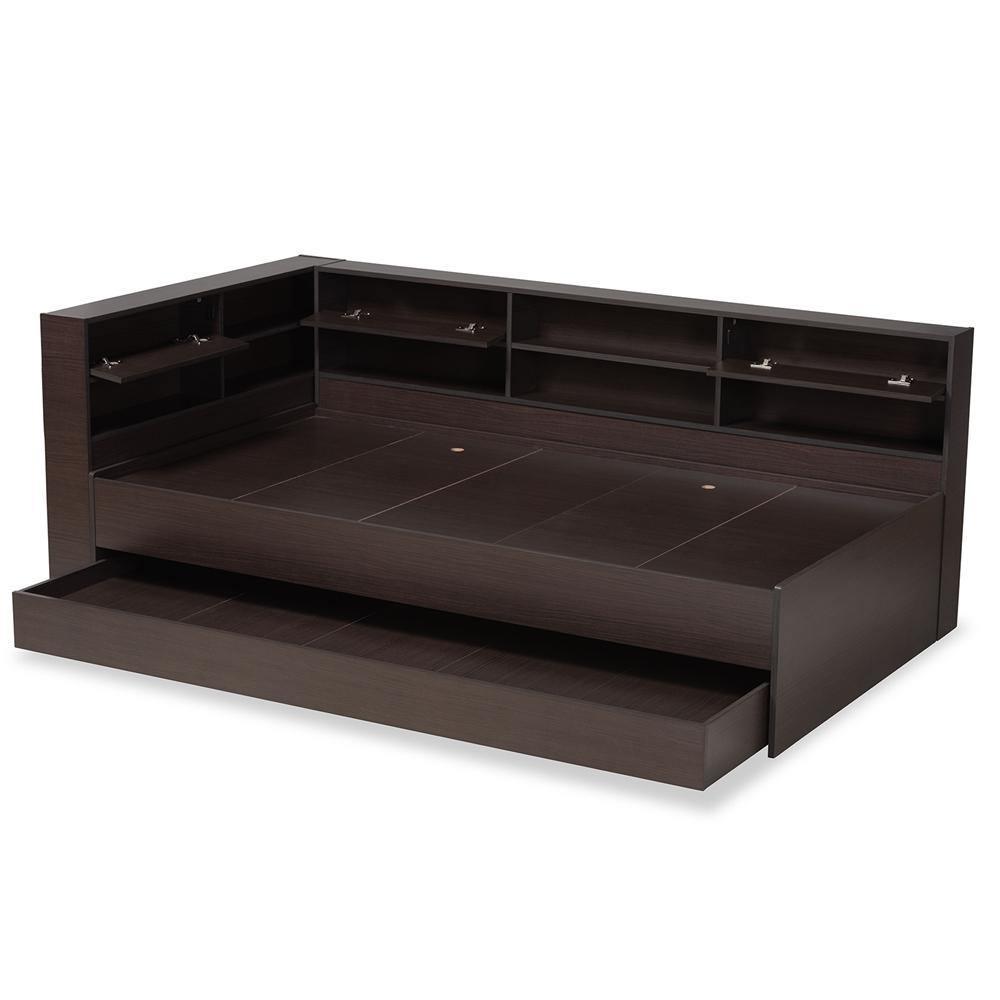 Faraday Modern and Contemporary Dark Brown Finished Wood Twin Size Platform Storage Corner Bed FredCo