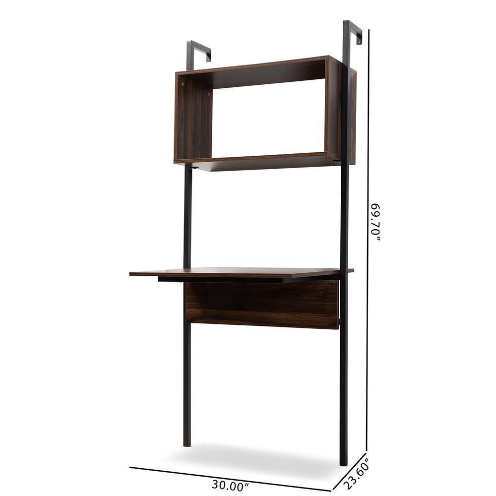 Fariat Modern Industrial Walnut Brown Finished Wood and Black Metal Display Shelf with Desk FredCo