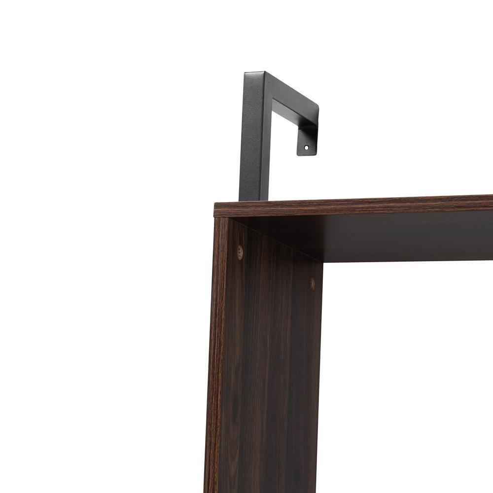 Fariat Modern Industrial Walnut Brown Finished Wood and Black Metal Display Shelf with Desk FredCo