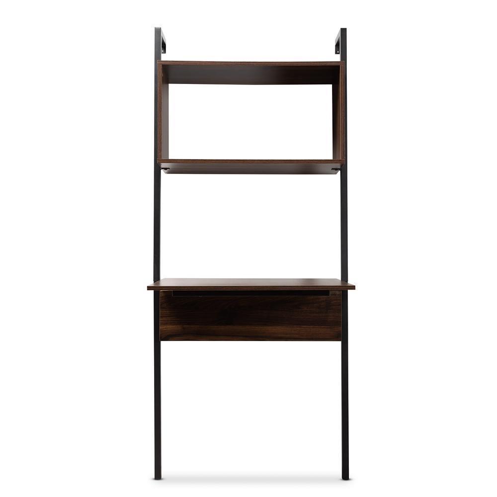 Fariat Modern Industrial Walnut Brown Finished Wood and Black Metal Display Shelf with Desk FredCo
